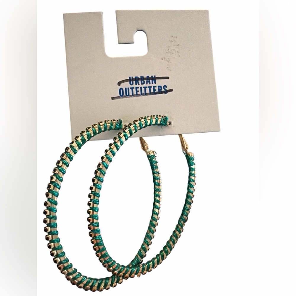 Urban Outfitters Emerald and Gold Braided Hoops NWT
